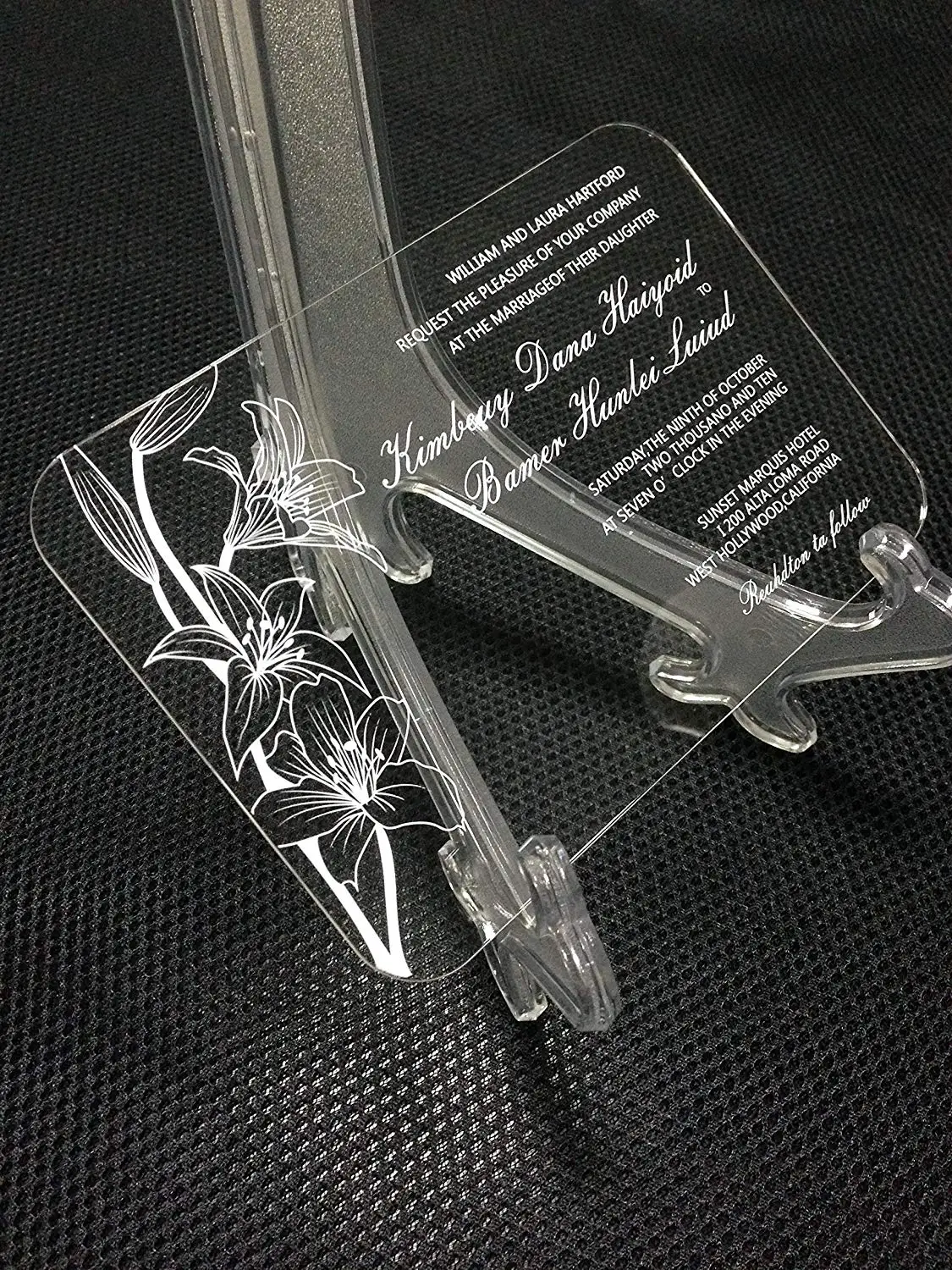 Laser cutting acrylic invitation card fashion design acrylic wedding invitation card