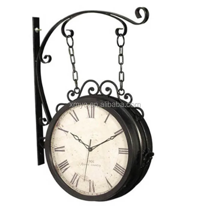 Cheap Wholesale Antique Double Sided Clocks Lighted Beautiful Iron Wall Clock