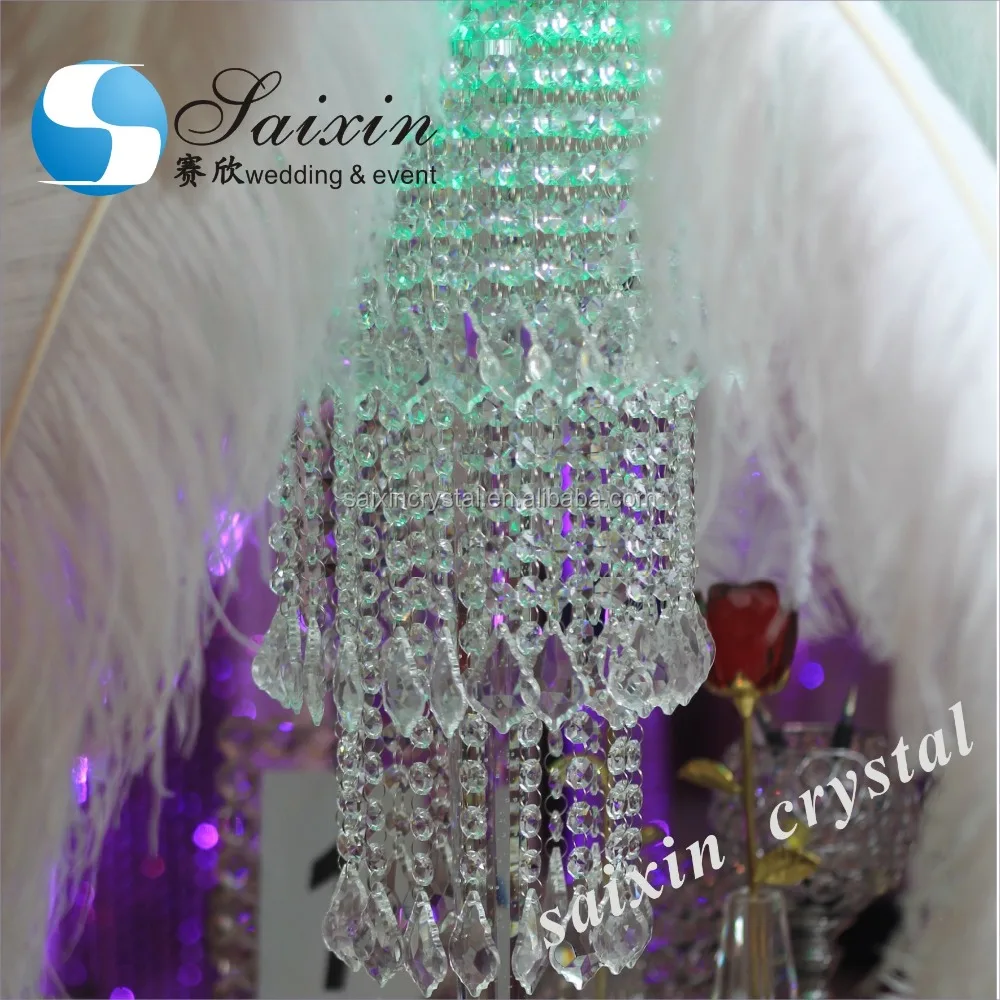 Beautiful crystal stand with ostrich feather for wedding event centerpiece ZT-218