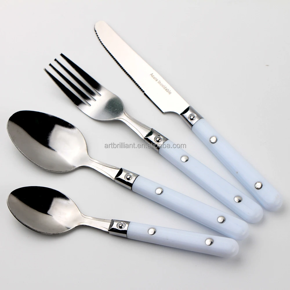 purple handle flatware set with plastic PET box tude 16pcs set Dishwasher safe for 4 people