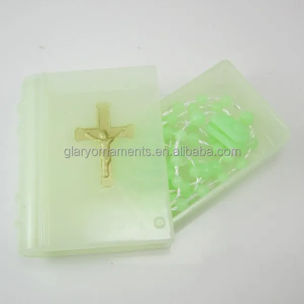 Luminous glow in the dark plastic rosary bible box