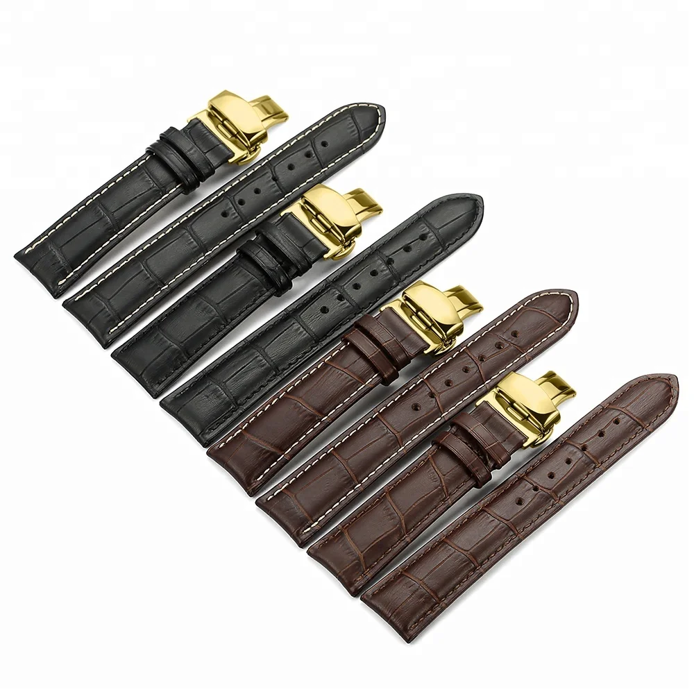 12 13 14 15 16 18 20 22 24mm Watch Band Deployment Butterfly Clasp Watch Strap Genuine Cow Leather Watchbands