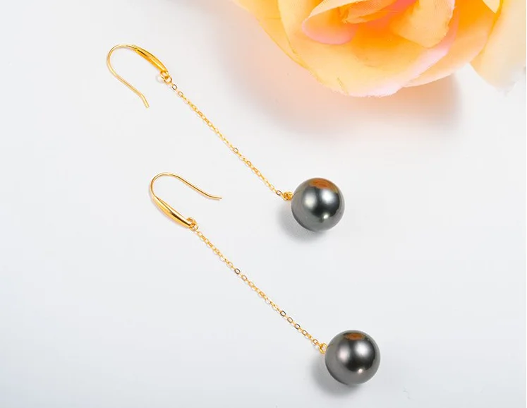 10-11mm 3A grade 18K karat gold black real tahiti pearl earring