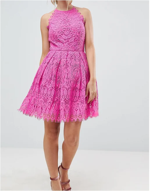 100 Halter neck Gathered waist Scalloped edges custom dance dresses