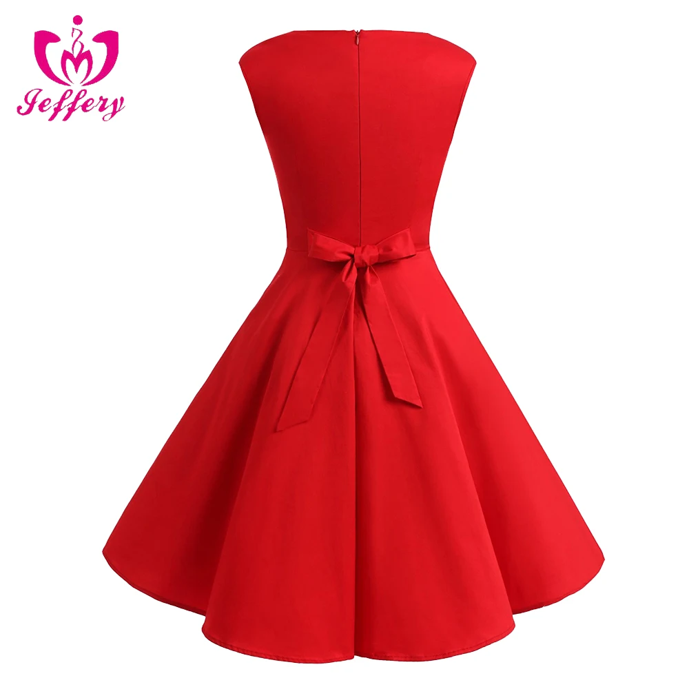 Hepburn Vintage Van V Collar Slim Elegant Black Skirt Pompom Dress Mini Red Dress Party Dress