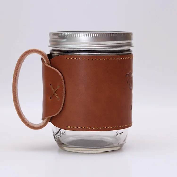 Real Tanned Leather Drink Cooler Cup Holder Coffee Sleeve