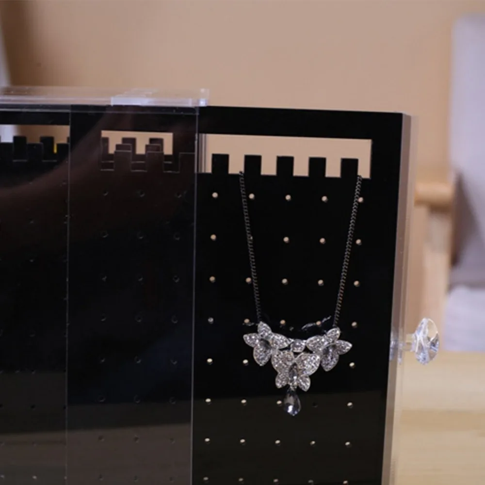 3 Black Drawers Fashion Design Transparent Acrylic Jewelry Storage Box Organizer Earring Display Stand Showcase Necklace Holder