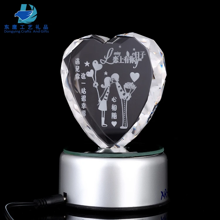 Unique Design Heart Shape Laser Engraving Crystal souvenir