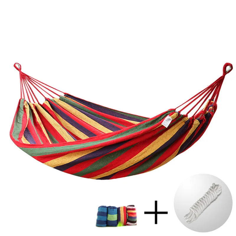 Outdoor Parachute portable leisure time double layer camping hammock Custom logo rainbow stripe sleeping swing bed hammock