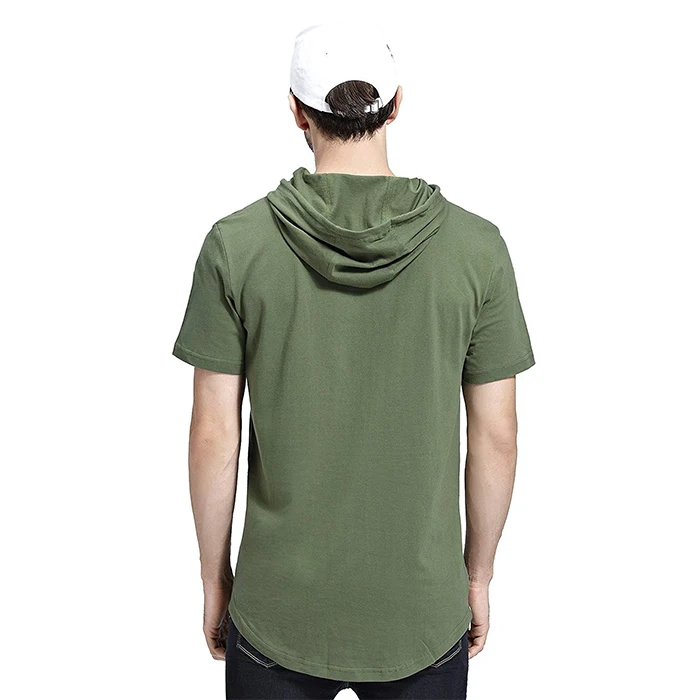 Hipster Hip Hop Elong Longline Hoodie Side Zipper Stretchy Short Sleeve Curved Hemline Gym Tshirt Hoodies