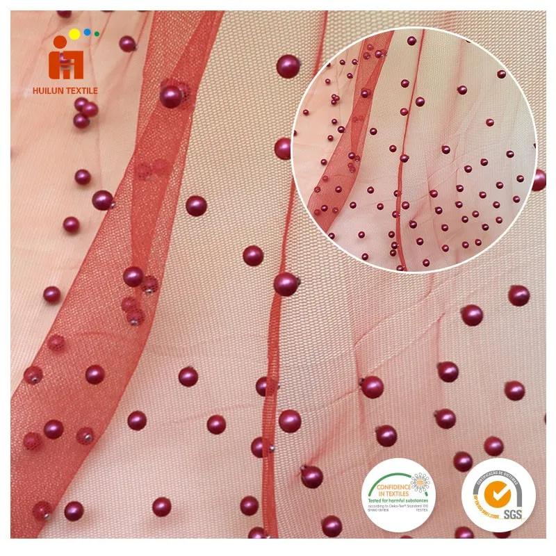 Elegant african french pearls sequin beaded lace fabric, purple pearl-studded embroidery fabric