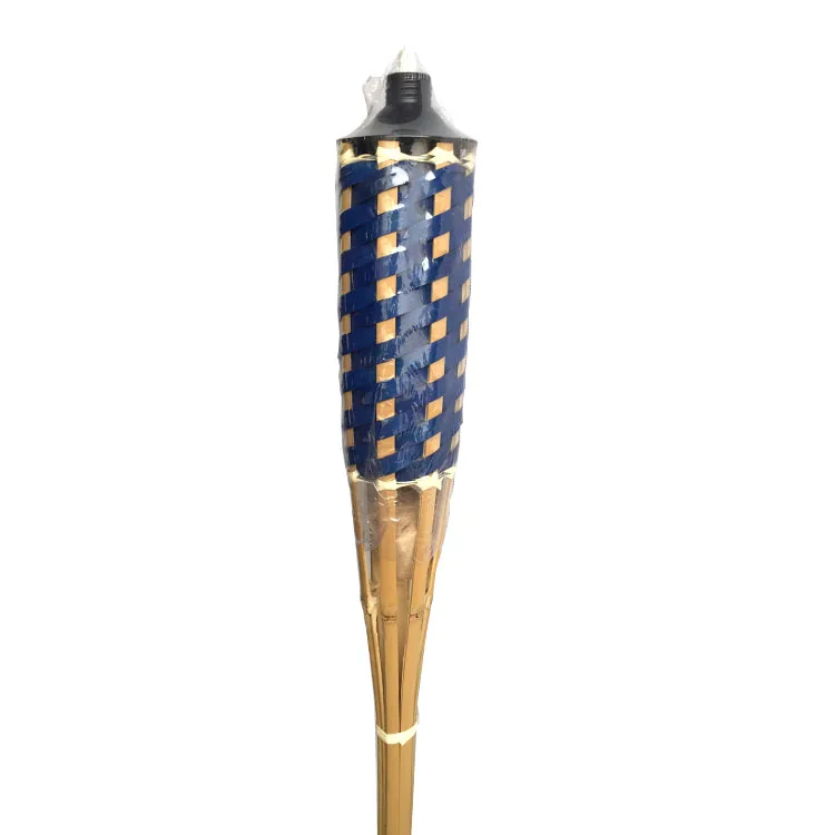 Outdoor  Bamboo Torch Tiki Torch With Weaving Black Color Canister Garden Torch