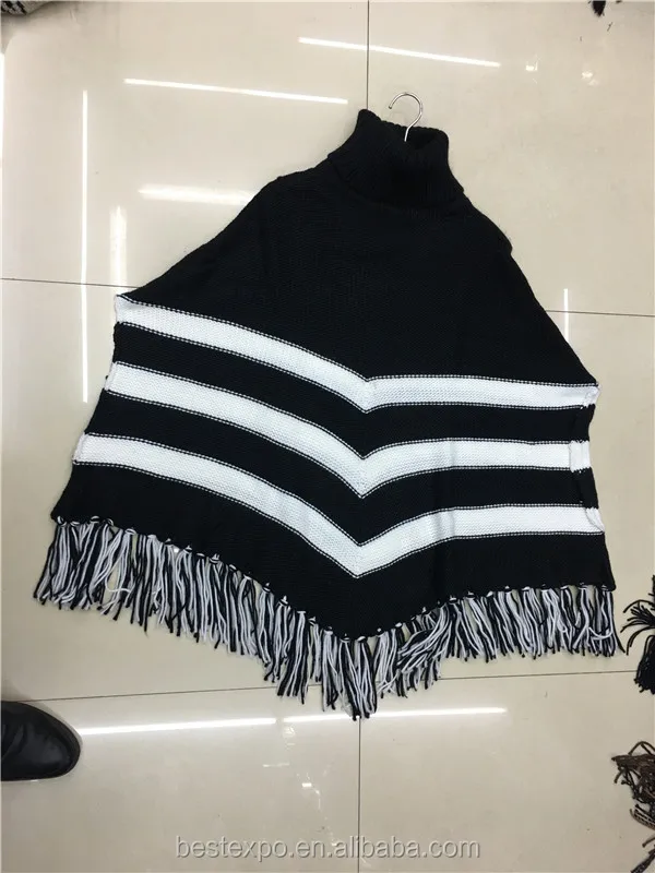 
wholesale latest sweater designs for girls knitted turtleneck poncho with fringe guangzhou factory coat 