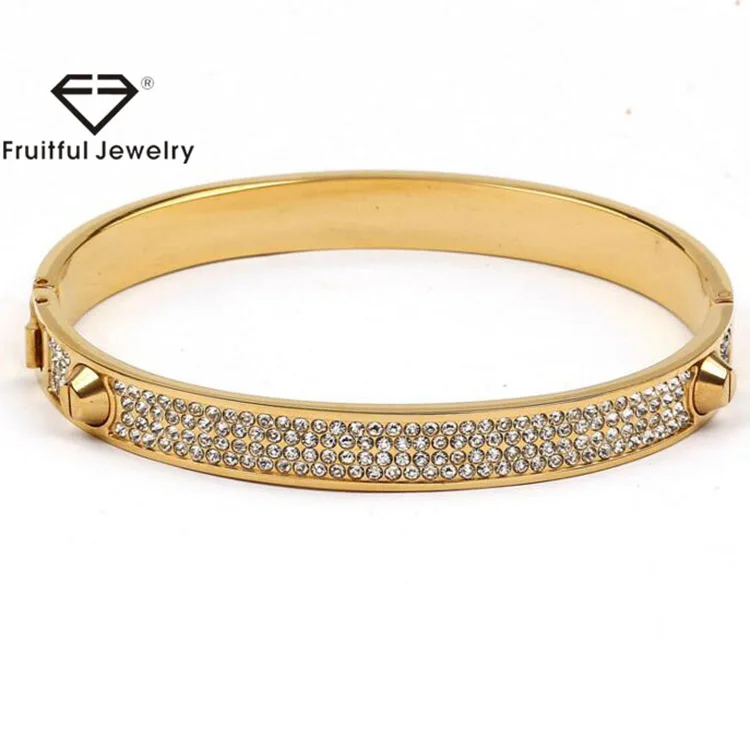 Fashion Rivet Diamond Gold Bracelet Alloy Spring Buckle Bracelet Rose Gold Bangle