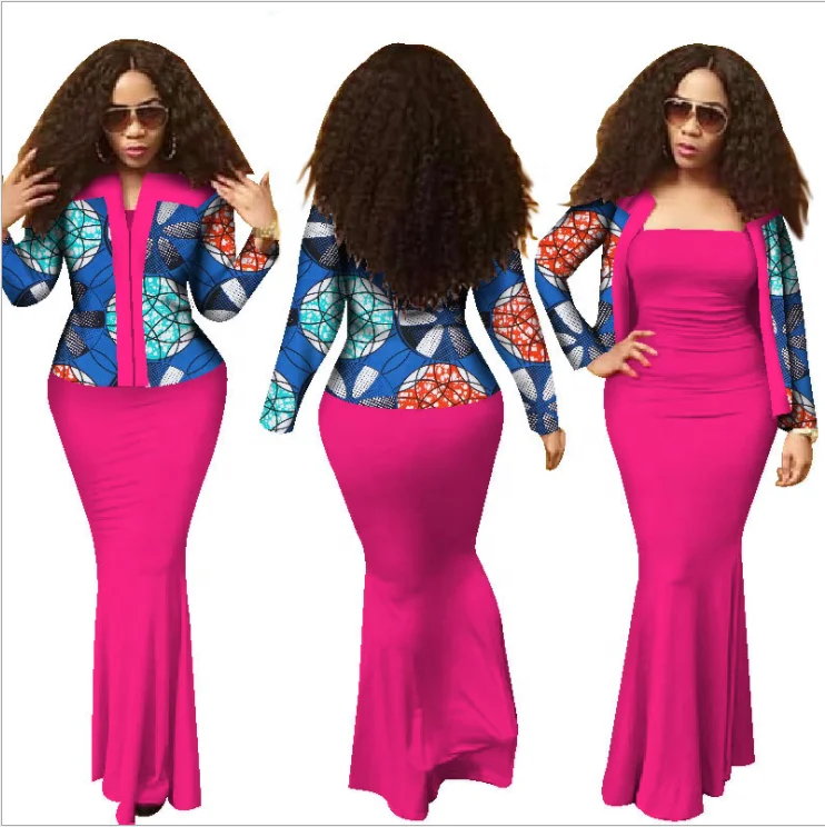 
African lady A strapless fishtail long dress with coat outfit clothing 
