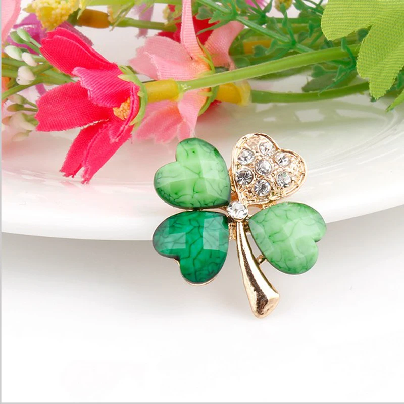Weiman Jewelry Factory Direct Sale Green Four Leaf Clover Irish Shamrock Luck Brooches and Lapel Pins Jewelry Gifts for Her