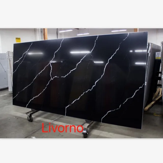 Черная кварцевая плита Calacatta лучшего качества по заводской