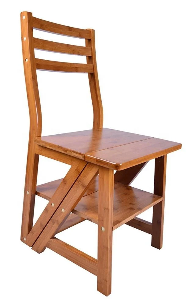
Bamboo Folding Display Shelf/Transforming Folding Fold Up Step Ladder Chair Kitchen Office Use Natural Bamboo Color 