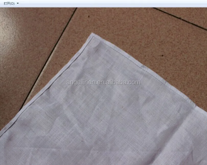 wholesale high quality textile pure flax linen fancy handkerchief with piping hem