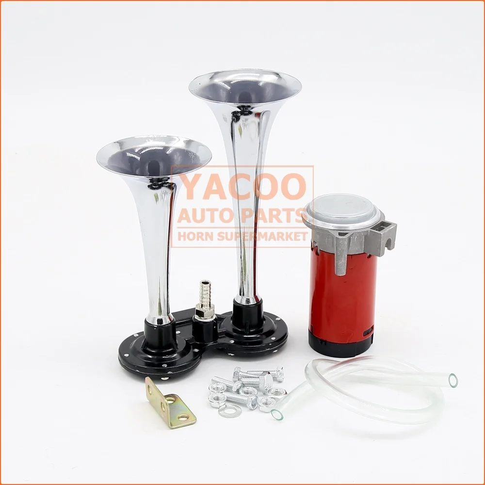 12v Two Way Silver Chromed Roots Gas Electric Trumpet Auto Car Vehicle Double Horn by Small Air Horn with Air Pump