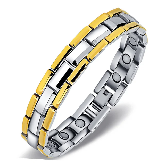 Titanium and stainless steel bracelet with gold plated Biomagnetic Power Bracelet Wholesale Trader from china