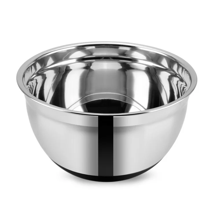 
China wholesale stainless steel basin with silicone lids and measurement lines with plastic cover fruit salad mixing bowl set 