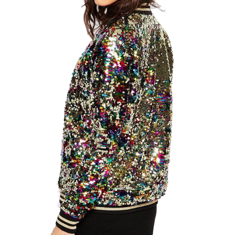Baseball Fashion Design Women Custom Bomber Sequin Jacket Wholesale