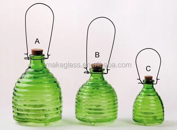 3pcs glass wasp trap with metal handle amd cork hanging glass bee catcher glassware