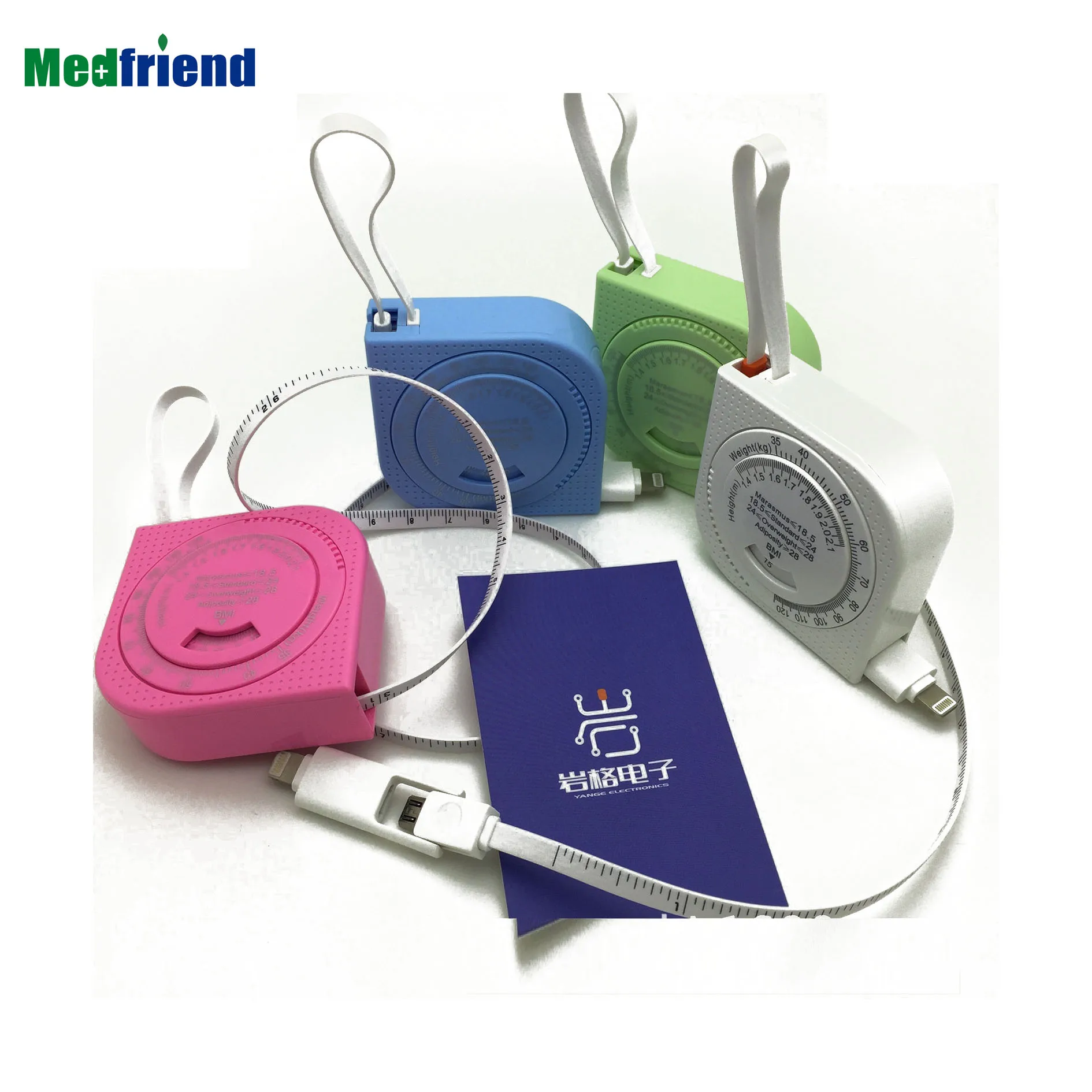 
Factory Price 2-in-1 Creative Micro USB Charging Data Cable Expansion Tape Measure BMI For IOS Android 