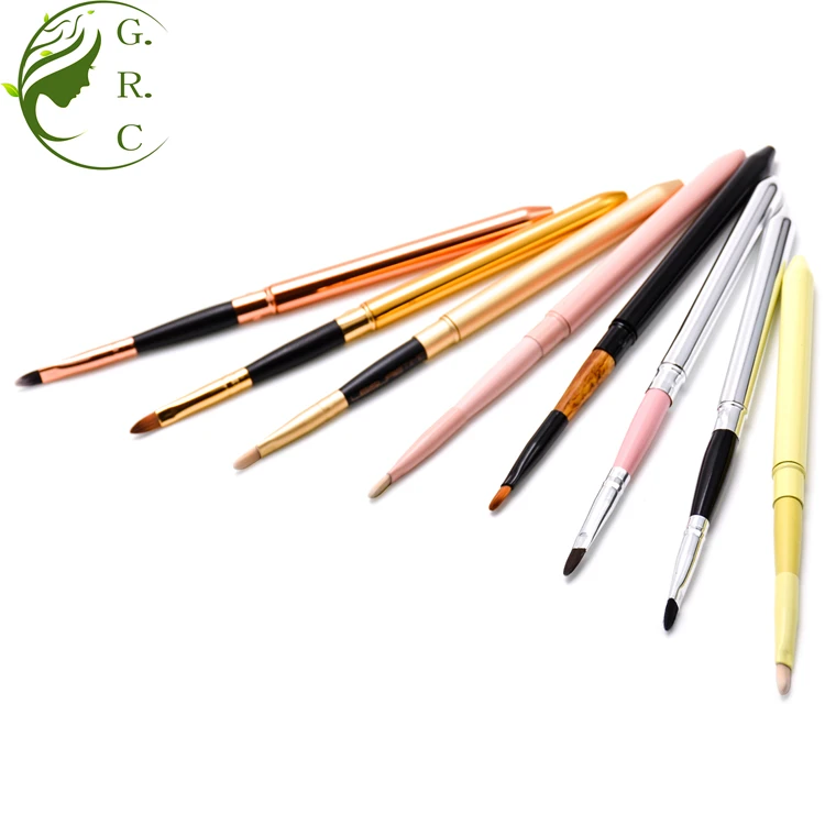 A New Retractable Lip Gloss Applicator Makeup Brush Private Label Eye Liner Cosmetic Brush Mini Travel Metal  Lip Brush With Cap