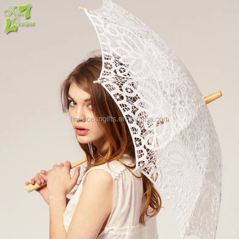 Wholesale Fashion Casual Simplicity Vintage Parasol White Lace Wedding Umbrellas
