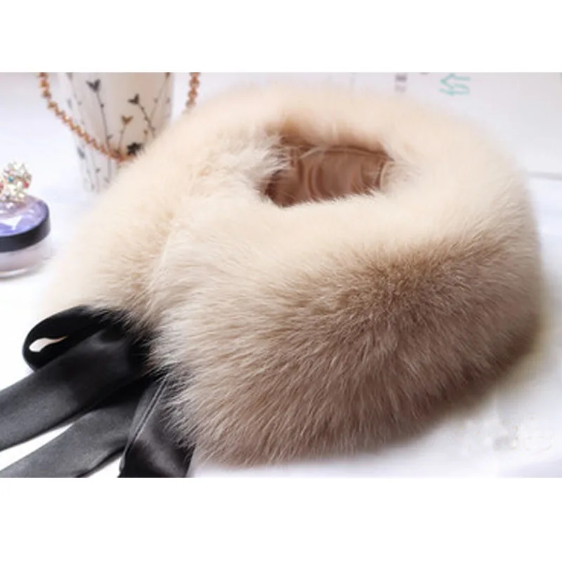 New arrival Winter short design fox fur scarf fashion real fur collar scarf with ribbon
