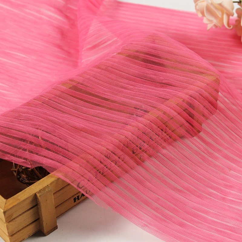 Wholesale fashion high quality  polyester multicolor optional tulle pleated mesh fabric