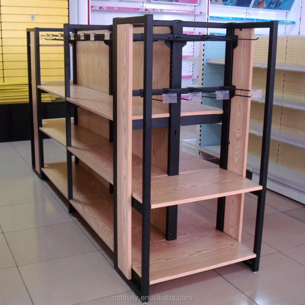 2016 New product steel and wood composite frame supermarket shelves