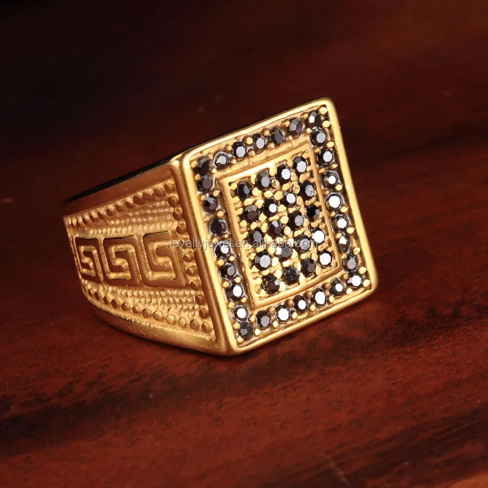 LOYALTY LY2017309 Black Diamond Wedding Ring Luxury Black Stone Men Gold Ring