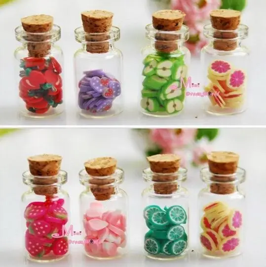 
1:12 Doll House Mini Food Accessories Fruit Slices Glass Bottle with Cork Cans 