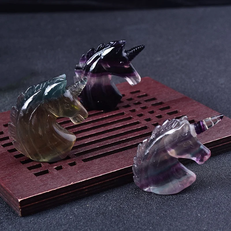 Wholesale natural crystal unicorn rainbow fluorite handmade gemstone carved out to buy natural crystal unicorn for feng shui