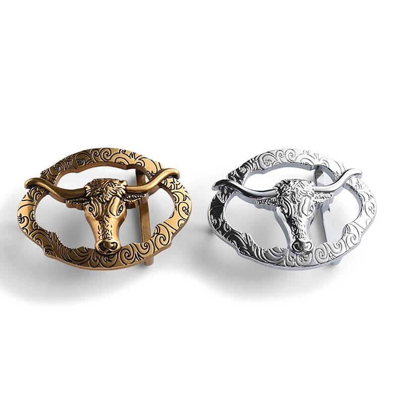 Bull hollow custom antique metal belt buckle