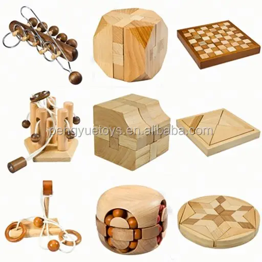Intelligence different designs 3D brain teaser wooden puzzle funny cube iq game iq toy unlocking game with 2 rings for adult
