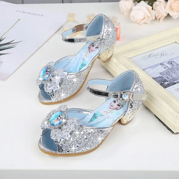 
ZH1423X Spring Children Princess Wedding Glitter Bowknot Crystal Shoes High Heels Dress Shoes Kids Sandals Girls Party Shoes 