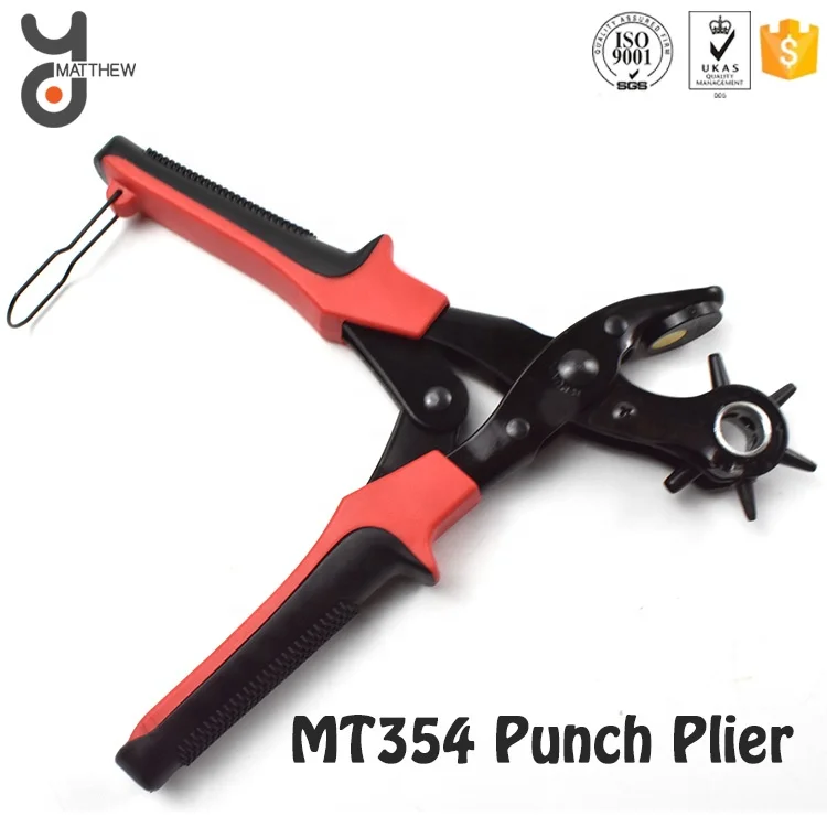 Leather Belt Paper Ticket Hole Punch Plier with Six Different Punch Heads