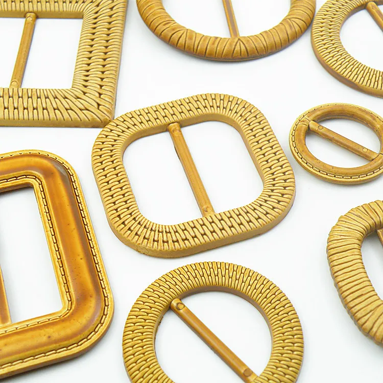 
factory high quality bamboo belt buckle straw ratton plastic woman belt resin buckle 