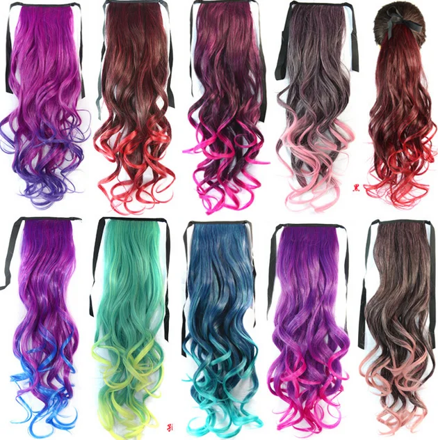 Длинные вьющиеся накладные волосы с эффектом омбре, накладной хвост на клипсе, натуральный цвет, 22 дюйма