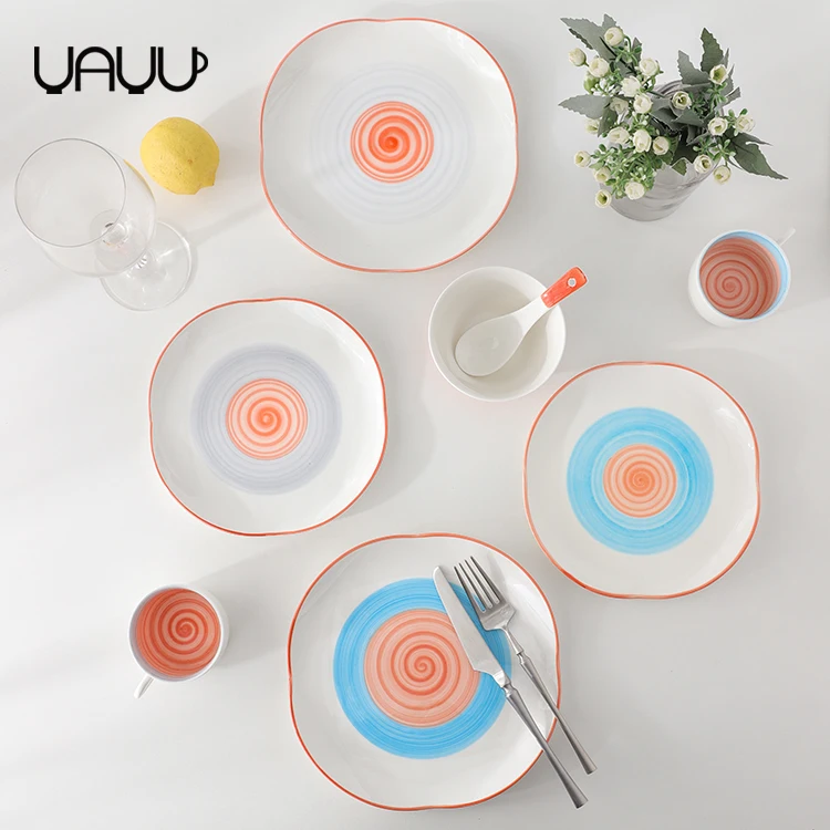 Hand painting porcelain ceramic plates decoration fruit porcelain flat plate for gift