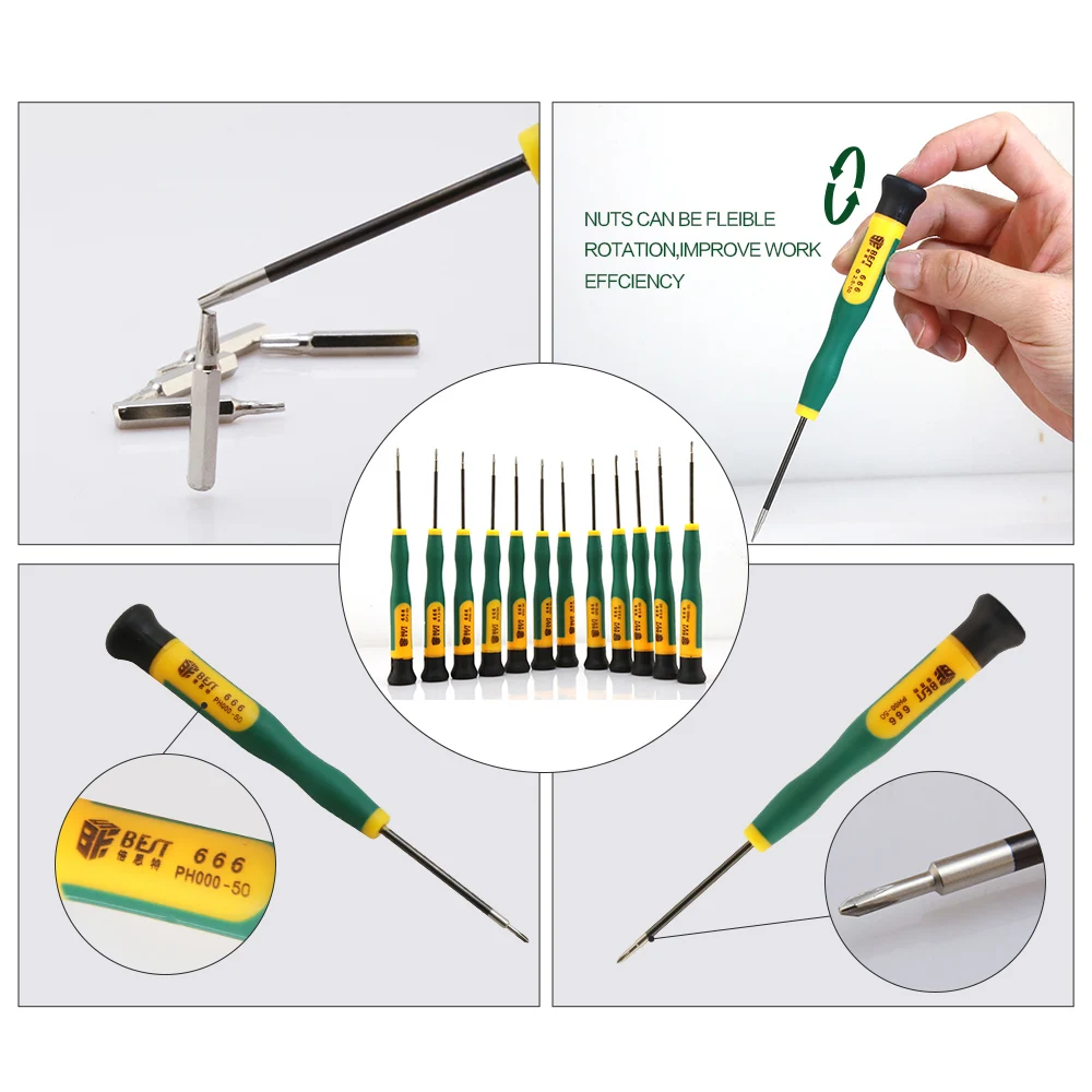 BEST 666 Hand Tool 12 in 1 Phillips Torx Pentalobe Y Type Electronic Precision Magnetic Cell Phone Repair Screwdriver Set