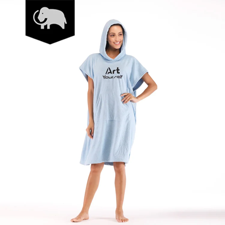 2021 Hot selling 100% Microfibre Terry Fabric Adult lovers Hooded Beach Change Robe Poncho Surf Towel With Pocket