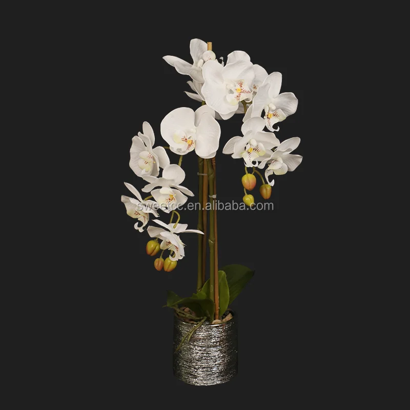 2019 New style 50 cm vivid phalaenopsis orchids artificial white potted orchid plant for home decoration