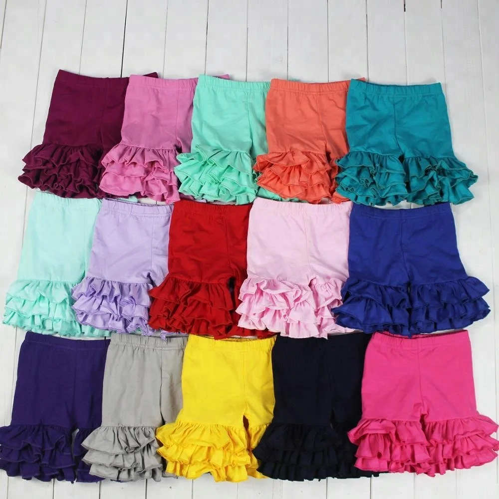 Cotton baby shorties children clothes hot sale girls triple bell ruffle shorts wholesale