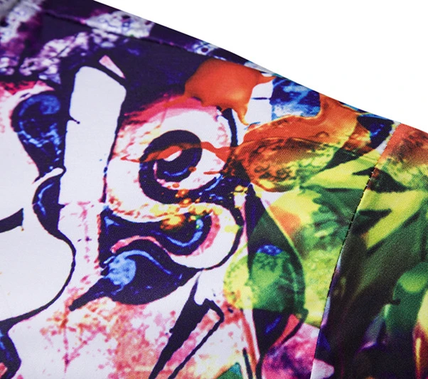 A3872 Male flowers splash ink paint long sleeve cotton polyester Korean white shirt