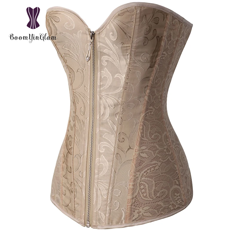 China Manuafactuer Zipper Corset Lace Corpete Espartilho Steel Boning Korset Overbust